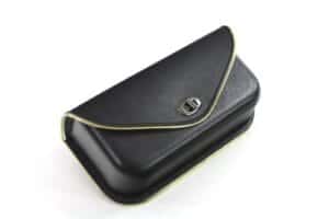 black windshield pouch with gold edge trim