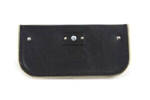 black windshield pouch with gold edge trim backsid