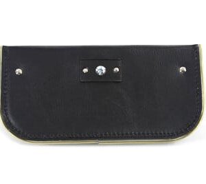 black windshield pouch with gold edge trim backsid