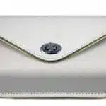 white windshield pouch with gold edge trim