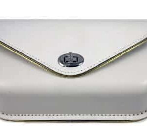 white windshield pouch with gold edge trim