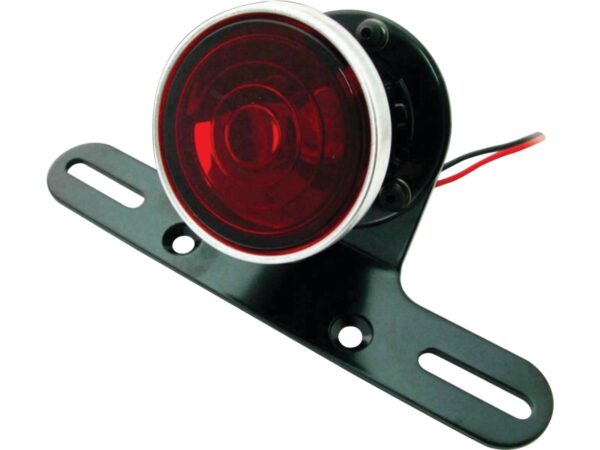 Classic Round Taillight with License Plate Bracket Chrome Black Powder Coated Red Dual Filament