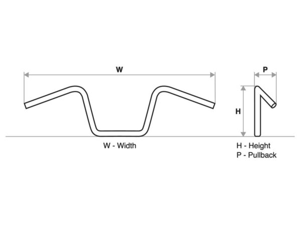 19 Standard Ape Hanger Handlebar Non-Dimpled 3-Hole Black Powder Coated 1 1/4" Throttle By Wire Throttle Cables