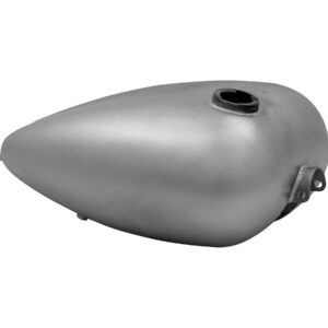 3.4 Gallon Mustang Style Extra-Wide Gas Tank Tank with single gas cap and horseshoe front mount and straight tab rear mount.