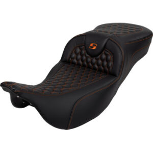 RoadSofa™ Seat - Honeycomb - Orange Stitch - Extended Reach - without Backrest - FLH/FLT '08-'23