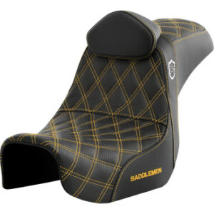 Pro Series SDC Performance Seat - with Backrest - Gold Stitch - Dyna '06-'17