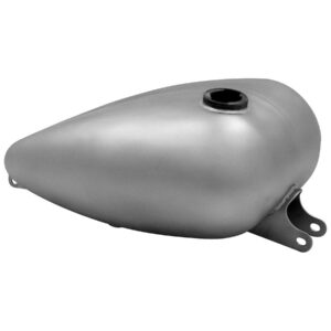 3 Gallon Mustang Custom Gas Tank With single gas cap and with a 22mm threaded fuel bung on the left side.