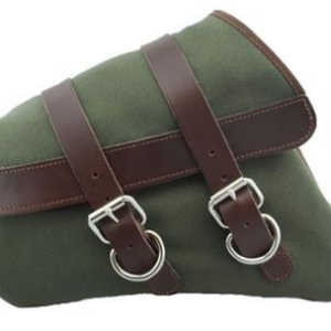 Canvas Left Side Saddle bag - Army Green with Brown Straps Fits: > 04-20 XL Sportster