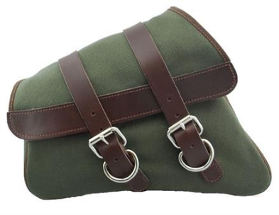 Canvas Left Side Saddle bag - Army Green with Brown Straps Fits: > 04-20 XL Sportster