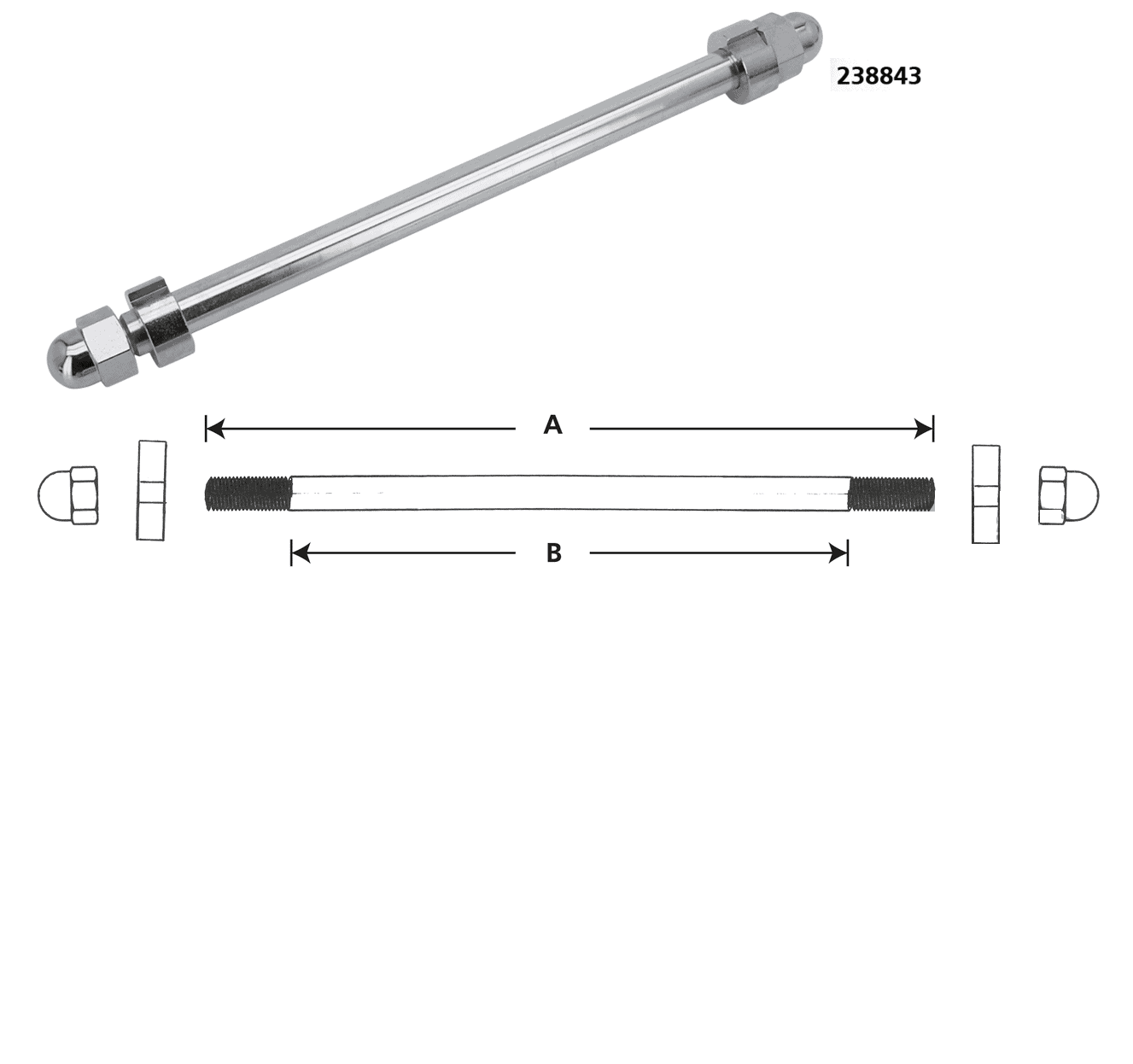 Chrome plated steel axles with 2 softail style wheel adjuster bushings and 2 nuts size 3/4" (19. 05mm) 1 Chrome plated steel axles with 2 softail style wheel adjuster bushings and 2 nuts size 3/4" (19. 05mm)