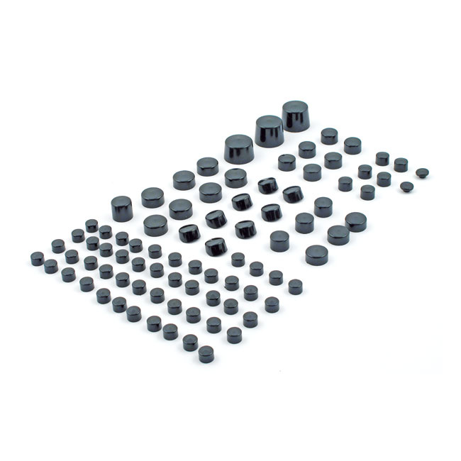 Engine bolt toppers Chrome or Black set (86pc). C Fits: > 99-05 Dyna