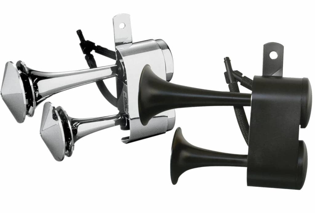 Horn air black or chrome - fits:> most h-d with left side “between the cylinders” oem mount 1 Horn air black or chrome - fits:> most h-d with left side “between the cylinders” oem mount