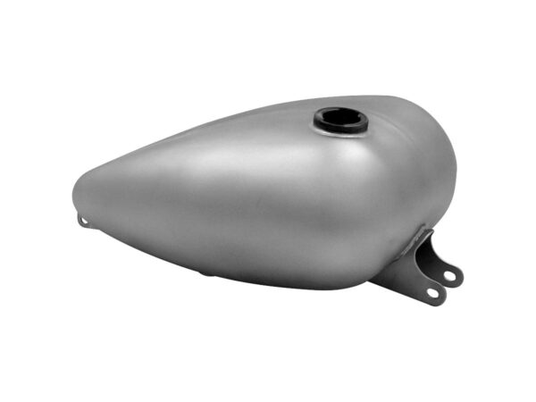 3 Gallon Mustang Custom Gas Tank With single gas cap and with a 22mm threaded fuel bung on the left side.