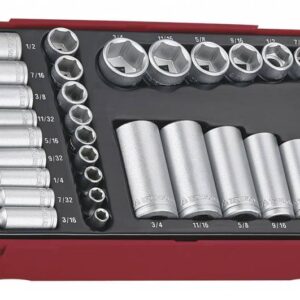 Socket set Tc-tray 32pcs AF 1/4+3/8 short long - USA Size