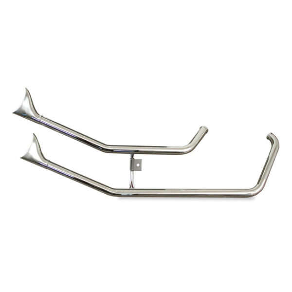 Upswept fishtails exhaust. Chrome fits: > 57-85 xl with rigid frame