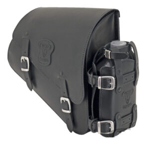 bags Black leather bag with matte buckles mounting hardware