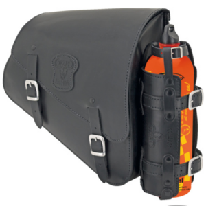 bags Black leather bag with matte buckles mounting hardware Fuel Can and Fuel Can holder