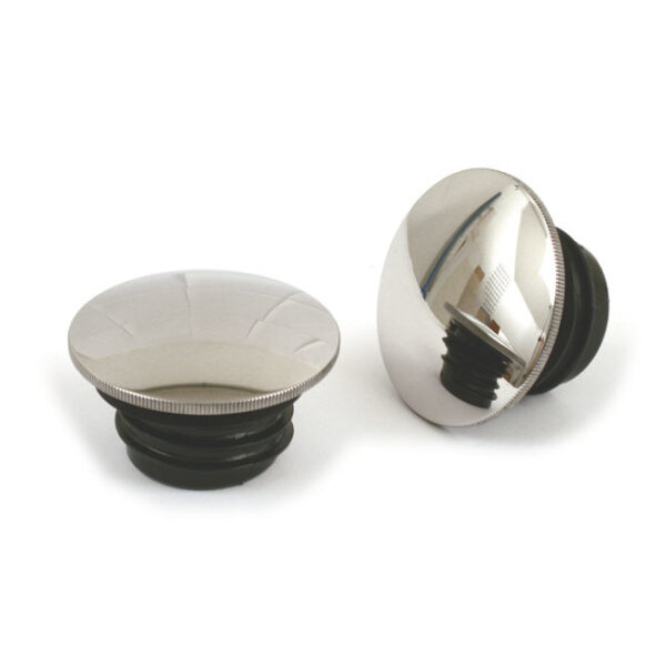 Gas tank domed gas cap set - polished stainless steel low profile fits: > 96-99 h-d