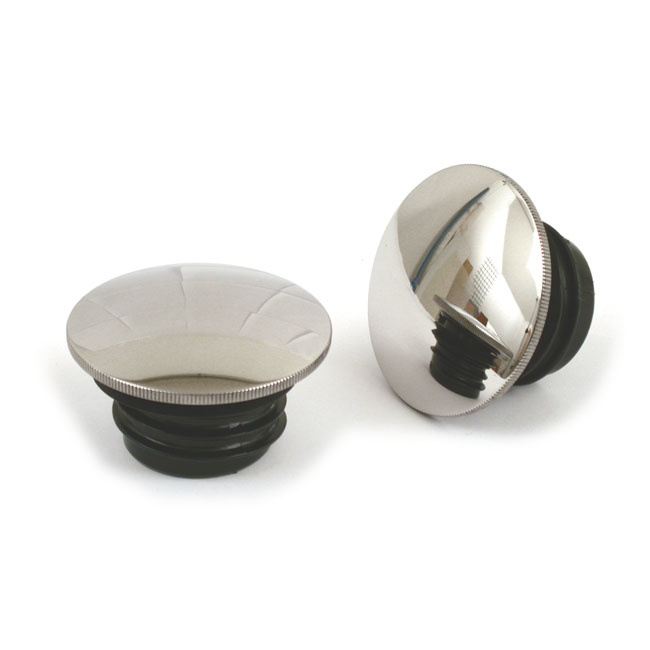 gas tank domed gas cap set - Polished stainless steel low profile Fits: > 96-99 H-D