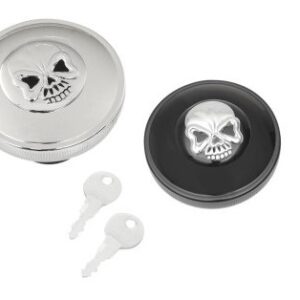 gas tank gas cap screw in locking skull - Black or Chrome