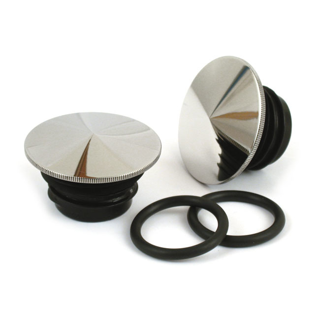 gas tank pointed gas cap set - Polished stainless steel low profile Fits: > 83-95 H-D