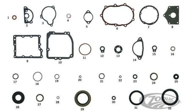 Transmission gaskets and seals kit -4 speed 1936 - 1984