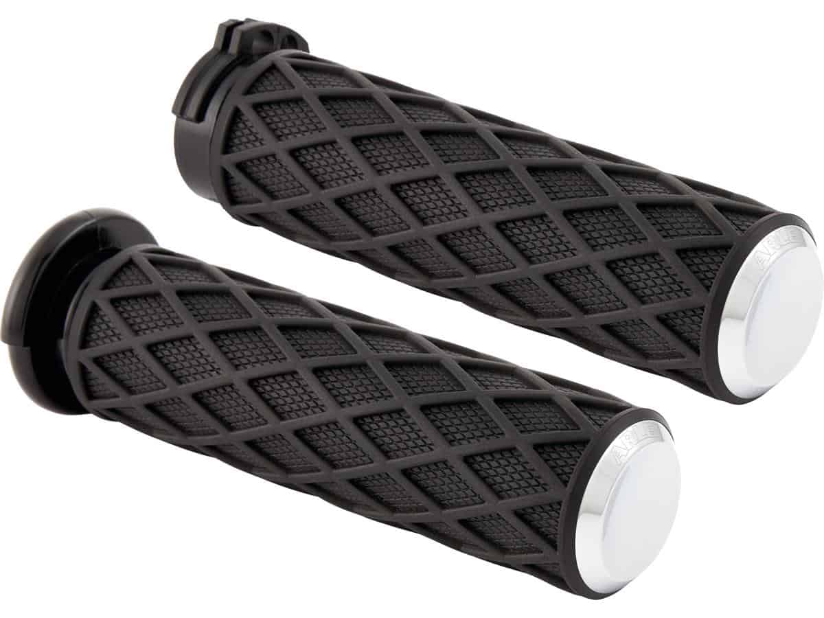Diamond grips black rubber, chrome endcap 1" throttle cables 1 Arlen ness
