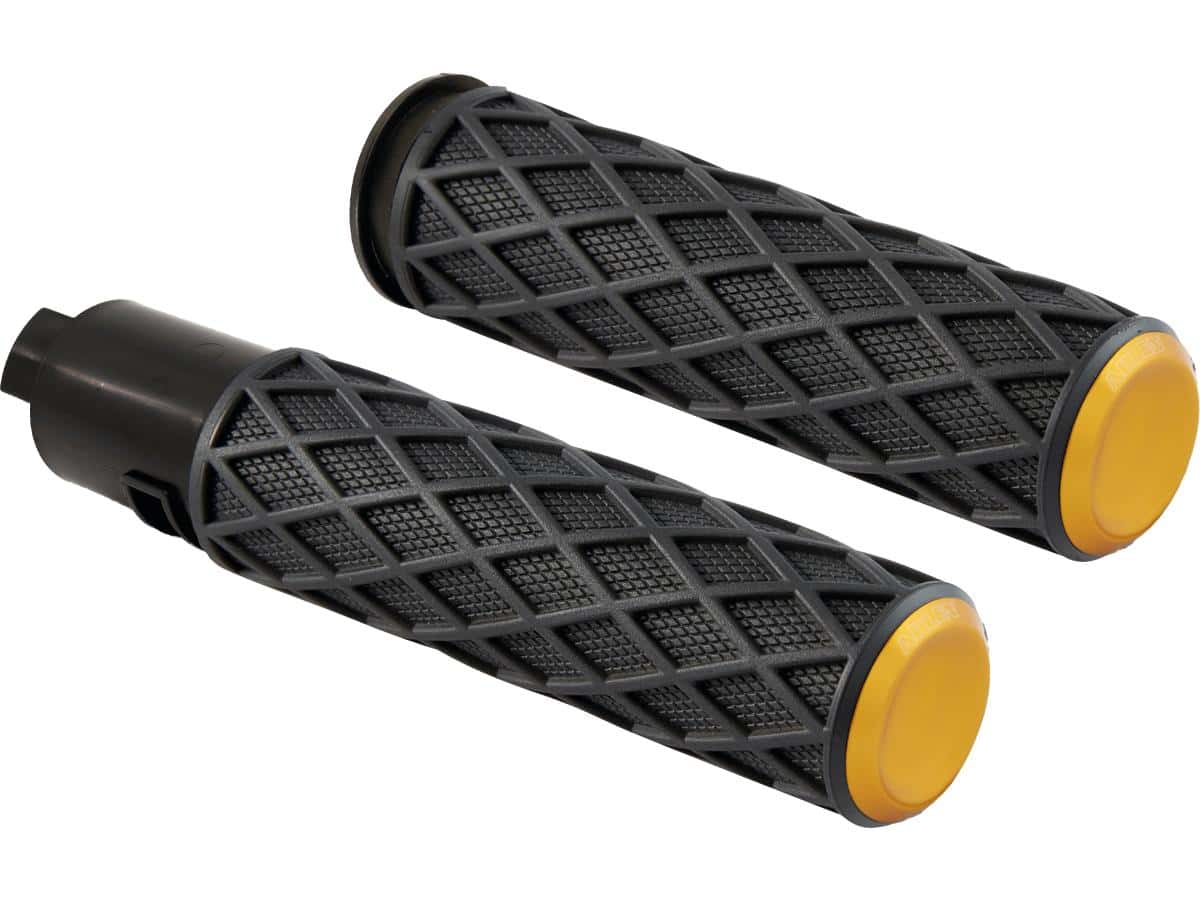 Diamond grips black rubber, gold endcap 1" throttle by wire (switch housing sensor) 1 Arlen ness