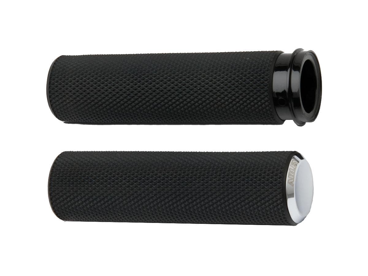 Knurled fusion grips black rubber, chrome endcap 1" throttle by wire 1 Arlen ness