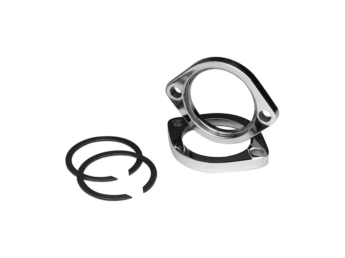 Chrome exhaust flange kit exhaust flange and retaining ring kit chrome, 86-20 sportster, 85-94 fx model, 91-17 dyna, 84-24 softail, 85-24 touring, 09-24 trike 1 Cce