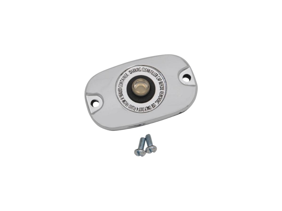 Smooth master cylinder cover with sight glass chrome, 06-17 softail, 05-07 touring, 06-17 dyna 1 Cce