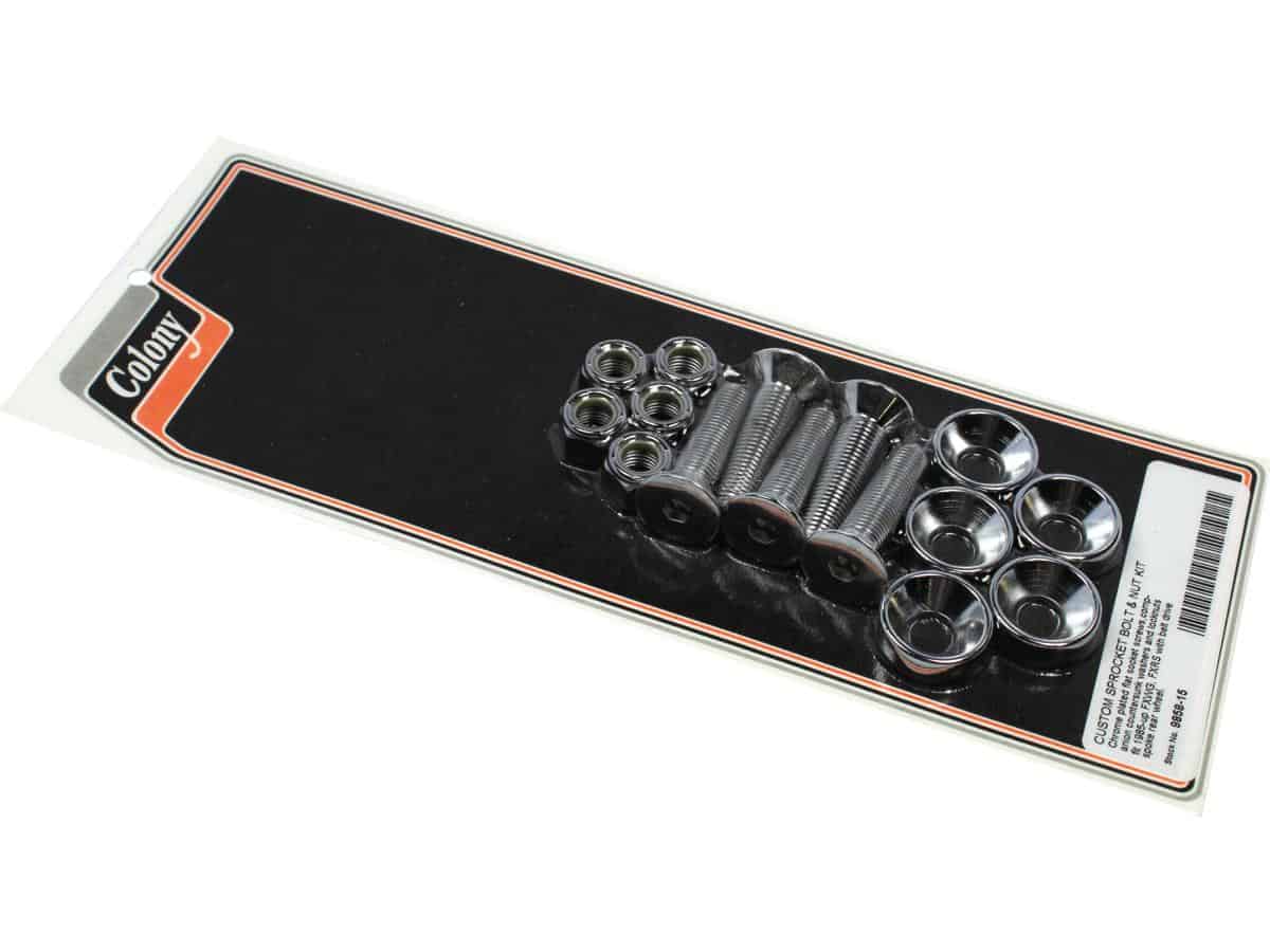 Chrome plated rear sprocket hardware kits including 5 locknuts front 1 Colony