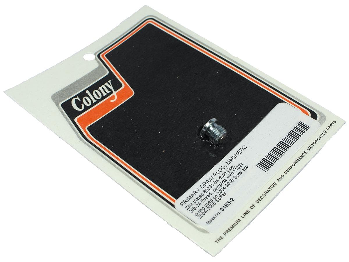 Magnetic primary drain plug zinc plated 3/8"-24 unf, 04-05 dyna, 04-06 softail 1 Colony