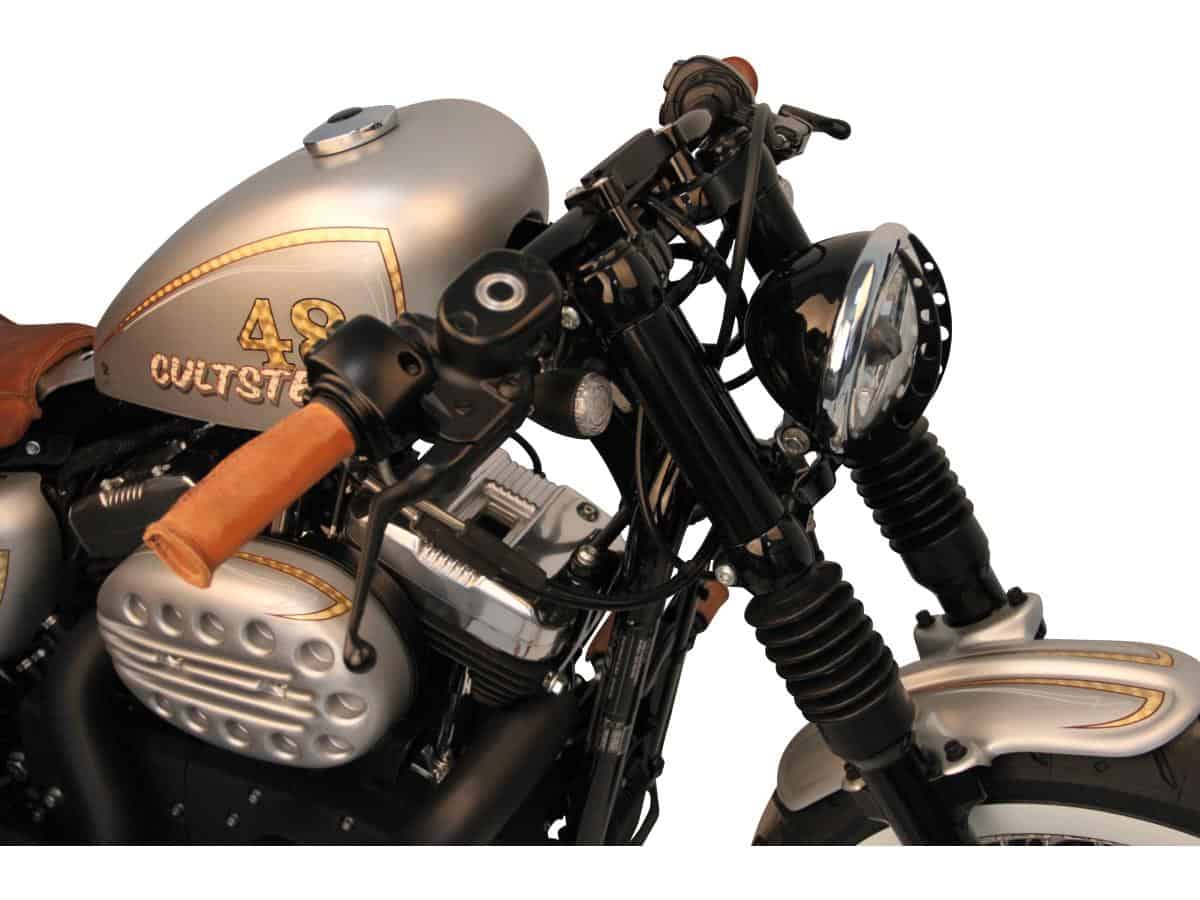 End cap fork cover fork cap plain black powder coated, 88-15 sportster, 16-20 xl883l, 16-20 xl883n, (except 08-10 xr1200, 10-13 xr1200x) 1 Cult-werk