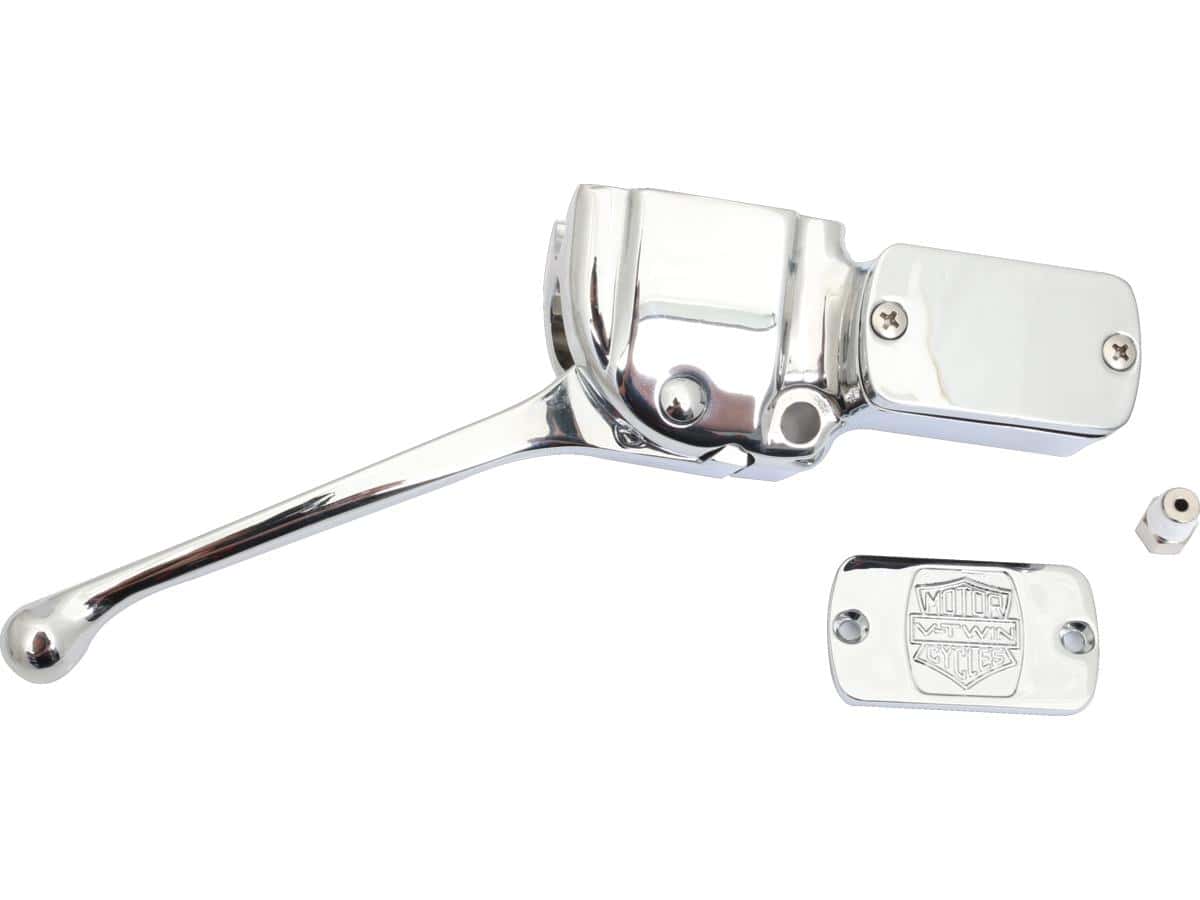 72-81 early style master cylinder assembly with master cylinder logo cover chrome 1", 72-81 sportster, 72-81 fl shovel, 72-81 fx shovel 1 Daytona japan