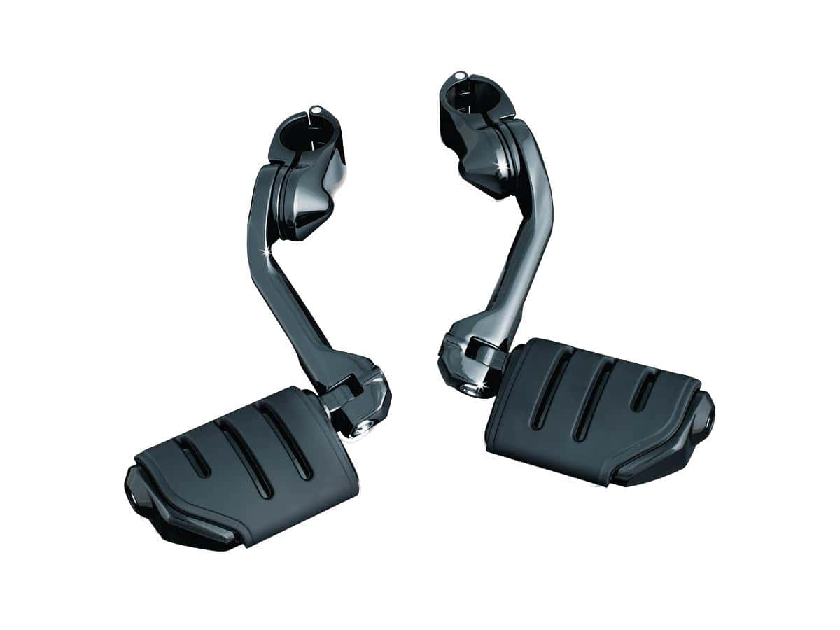 Tour-tech cruise mounts with heavy duty quick clamps and offset arm long arm, tridend dually iso pegs black, gloss 1 Kuryakyn