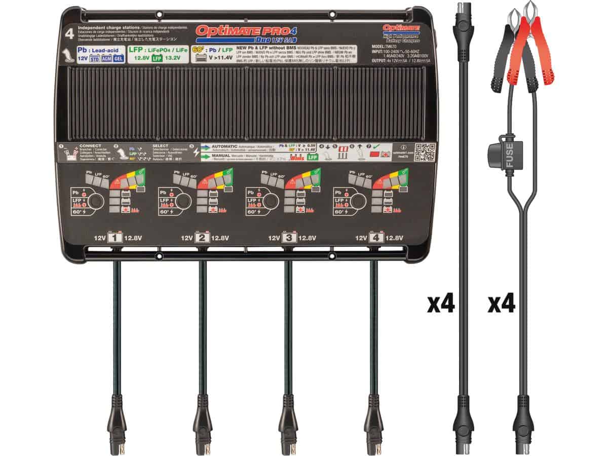 Pro-4 duo 12v 5a automatic diagnostic battery charger x 4, 1 Optimate