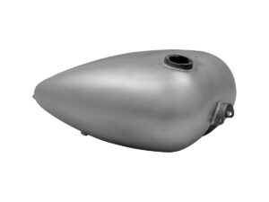 3.4 Gallon Mustang Style Extra-Wide Gas Tank Tank with single gas cap and horseshoe front mount and straight tab rear mount.