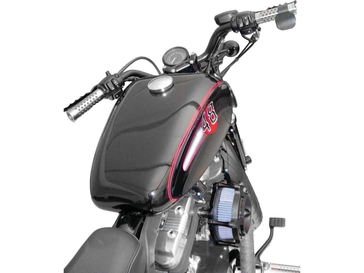 3. 5 gallon dished and axed custom gas tank for 07-20 efi sportster, 07-20 sportster, (except 08-10 xr1200, 10-13 xr1200x) 1 Paughco