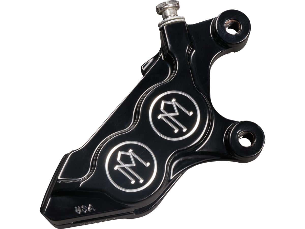 4 piston bolt on brake caliper contrast cut anodized left, 14-20 sportster, 08-17 dyna, 15-24 softail, 08-24 touring, (except 23-24 flhxse, 23-24 fltrxse, 24 fltrxstse), 09-13, 19-24 trike, 06-17 v-rod 1 Performance machine