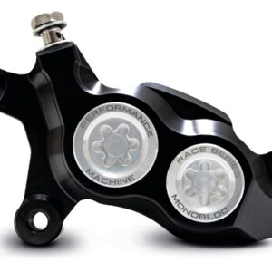 Race Series Monoblock Brake Caliper Clear Anodized Billet Bore Caps Black Anodized Front Left