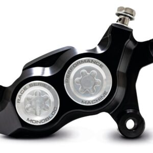 Race Series Monoblock Brake Caliper Clear Anodized Billet Bore Caps Black Anodized Front Right