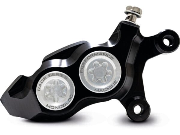 Race Series Monoblock Brake Caliper Clear Anodized Billet Bore Caps Black Anodized Front Right