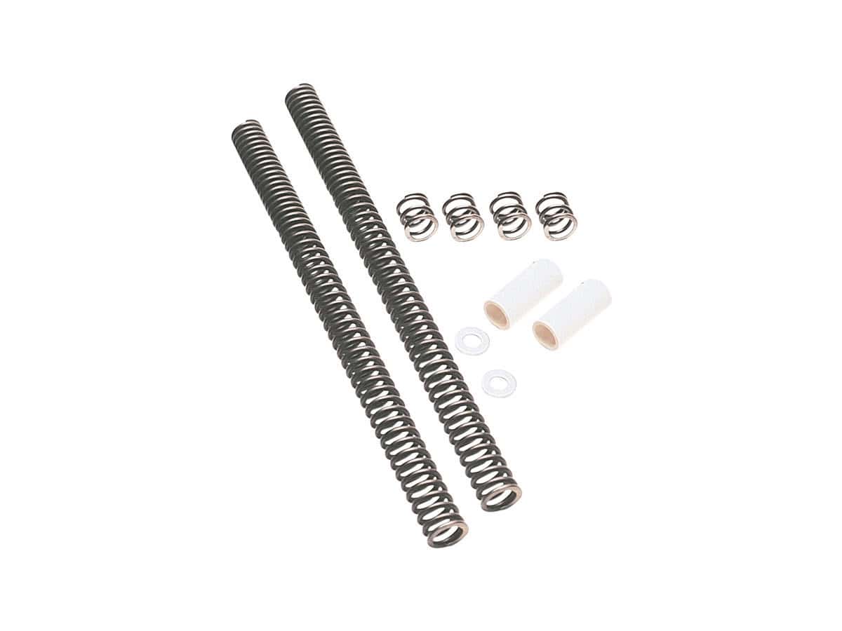 Lowering fork spring kit -1" to 2", 88-20 sportster, (except 08-10 xr1200, 10-13 xr1200x, 16-20 xl1200x, 16-20 xl1200cx, 18 xl1200x anx, 19-20 xl1200xs), 87-94 fx model, 91-05 dyna, (except 93-03 fxdwg, 99-03 fxdx, 01-03 fxdxt, 02 fxdwgse3, 04-05 fxdwgi, 04-05 fxdxi) 1 Progressive suspension