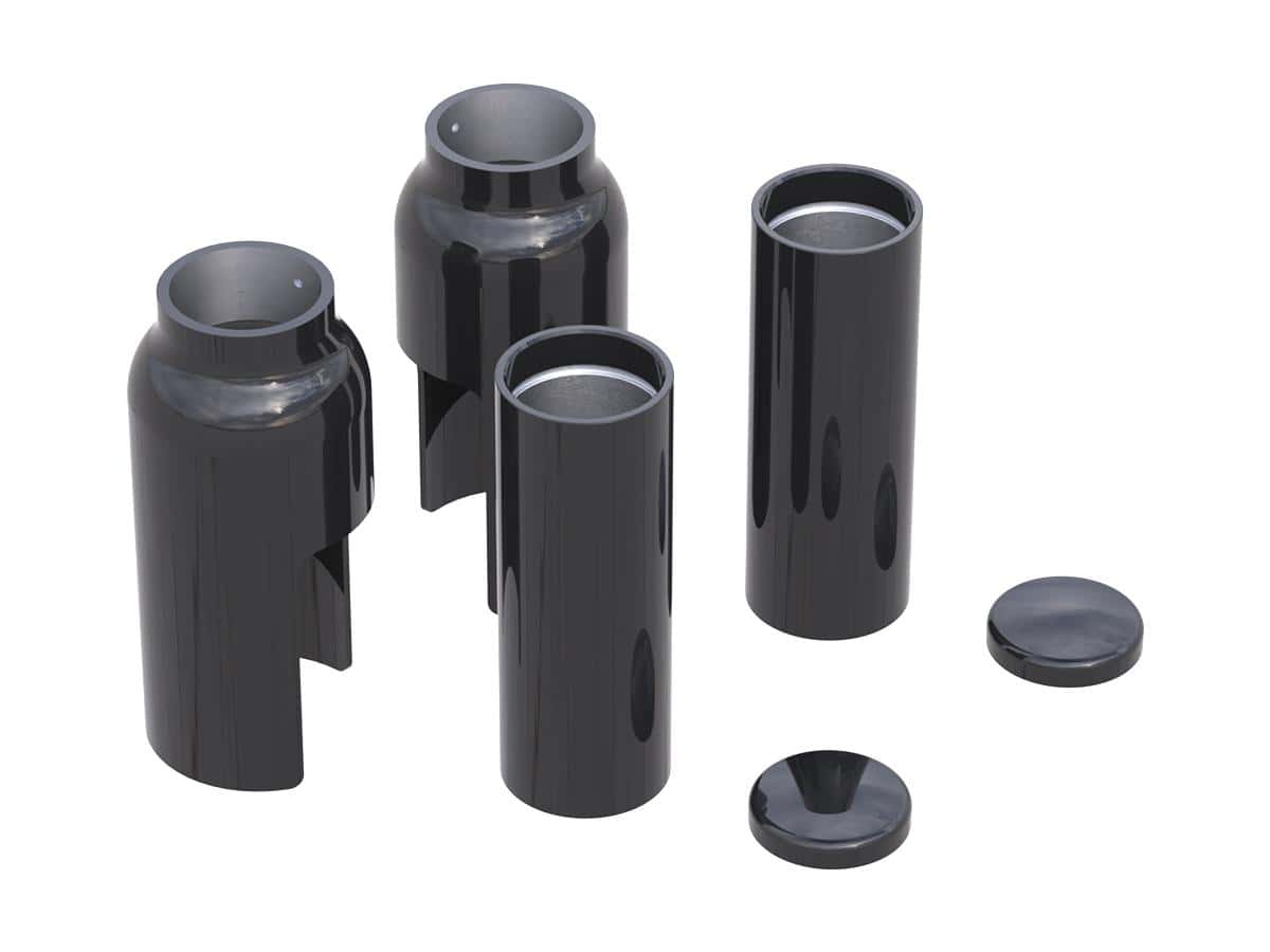 6-piece fork cover kit black powder coated, 02-06 vrsca, 04-05 vrscb, 06-08 vrscd, 06 vrscr, 07-08, 10 vrscaw, 07-11 vrscdx, 08 vrscawa, 08 vrscda, 08 vrscdxa 1 Ricks motorcycles
