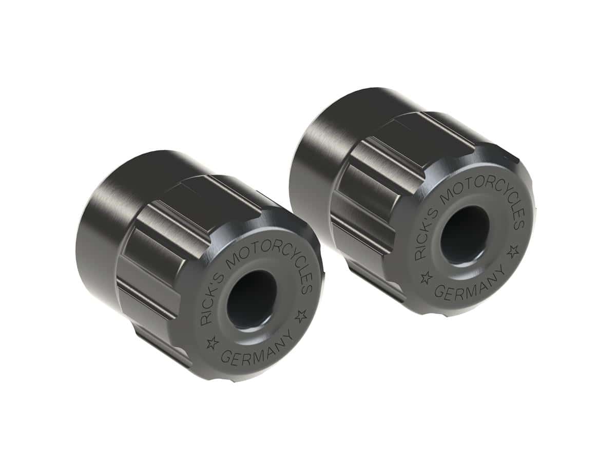 Club-style crash bar replacement aluminium sliders gloss black anodized, 1 Ricks motorcycles