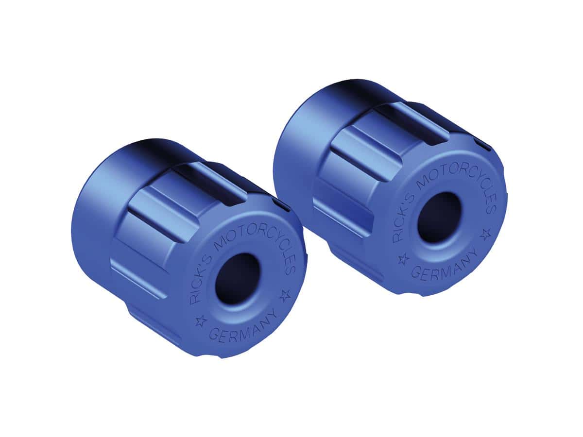 Club-style crash bar replacement aluminium sliders gloss blue anodized, 1 Ricks motorcycles