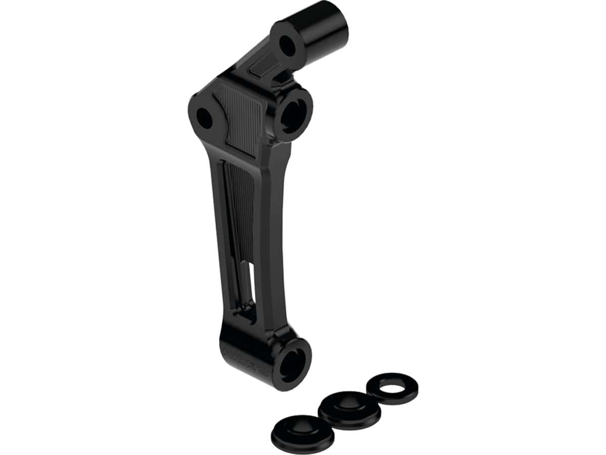 Club style radial brake caliper adapter for 330 mm rotor gloss black anodized single disc front, 07-25 softail, 07-17 dyna, 07-20 sportster 1 Ricks motorcycles