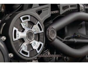 Premium Swing Arm Axle Cover with Ricks Logo Satin Black Powder Coated