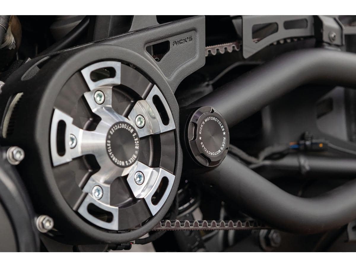 Premium swing arm axle cover with ricks logo satin black powder coated Premium swing arm axle cover with ricks logo satin black powder coated